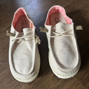 Hey Dude Wendy Chambray White Nut Canvas Slip On Loafer Shoes